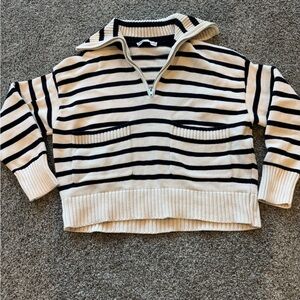 Zara Black and Cream Striped Turtleneck Sweater